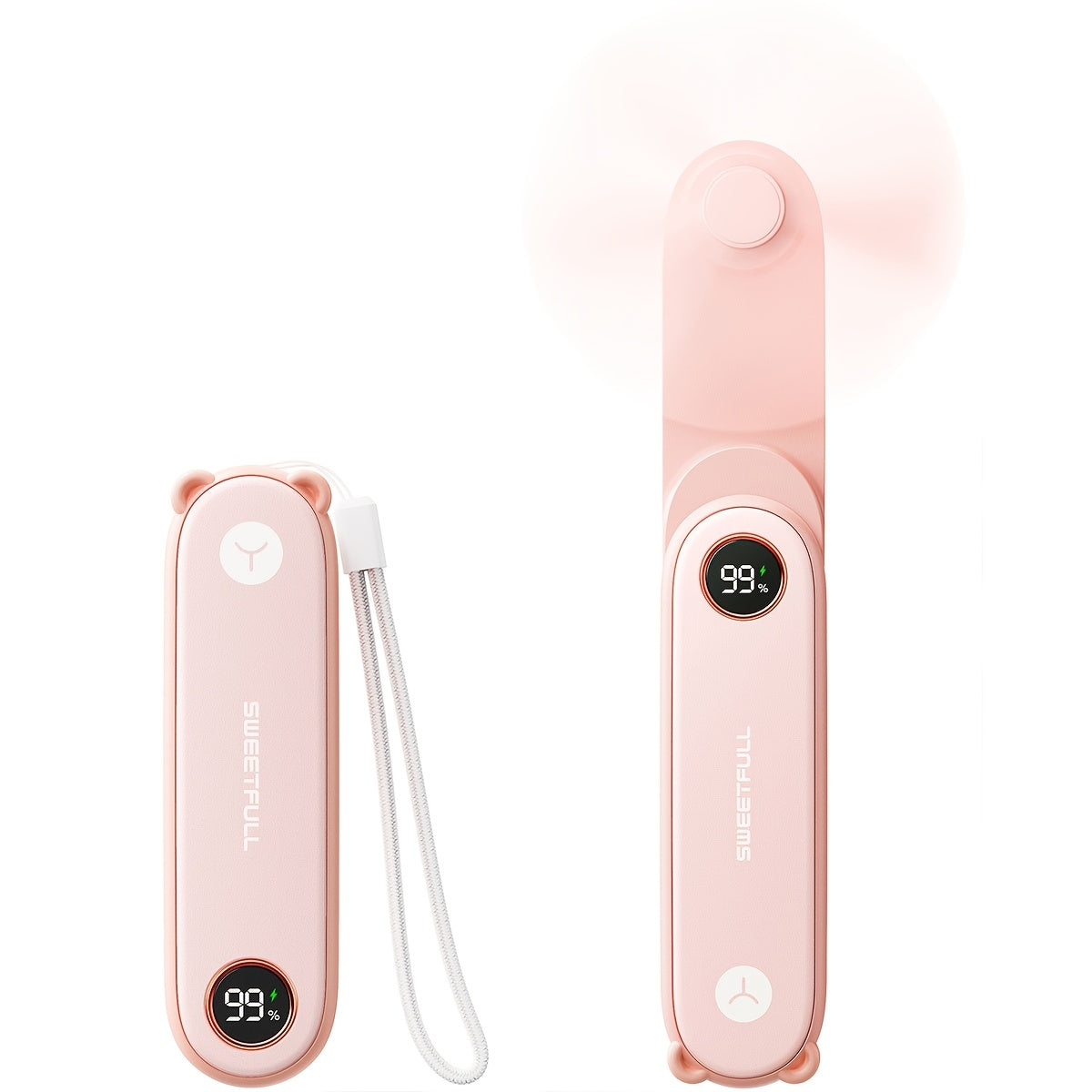 Mini Handheld USB Rechargeable Fan with LED Display and Flashlight, Portable Foldable Personal Fan