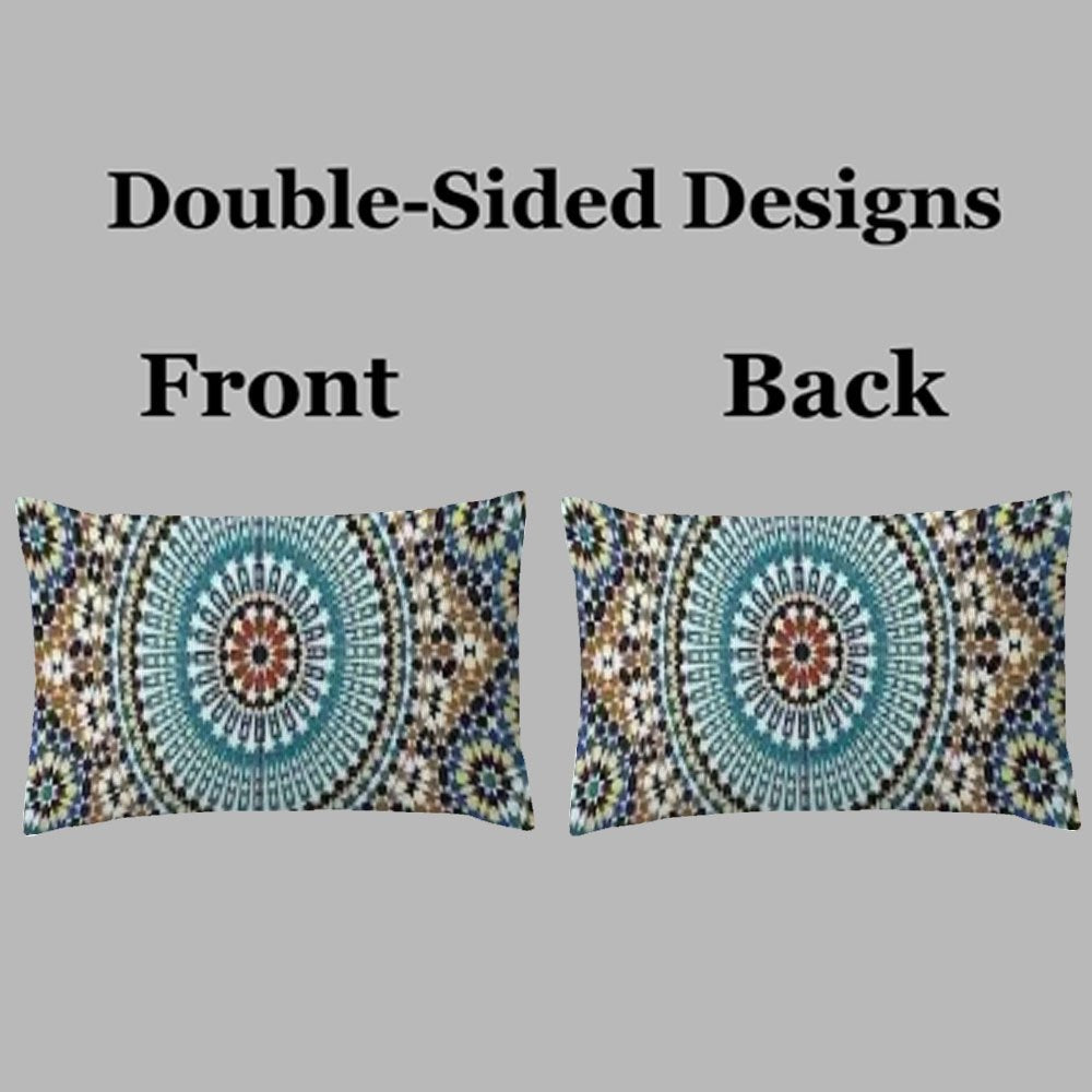 Set of Two Moroccan Zellij Pattern Pillow Covers 30.48x50.8 cm Double-Sided Plush Decorative Pillowcases