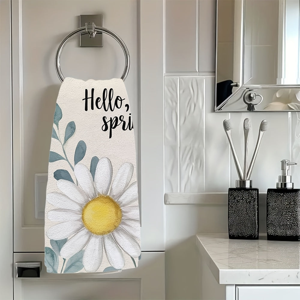 Set of 2 White Daisy Eucalyptus Kitchen Towels 16x24 Inch Absorbent Dish Towels