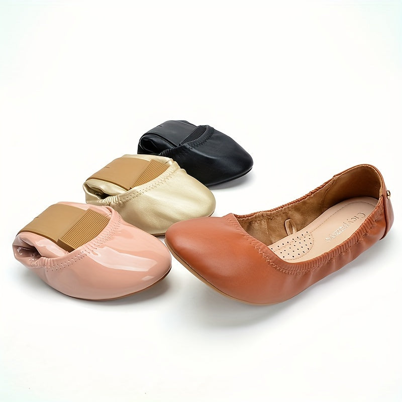 Women's Breathable Leather Ballet Flats - Round Toe Slip-On Comfortable Shoes