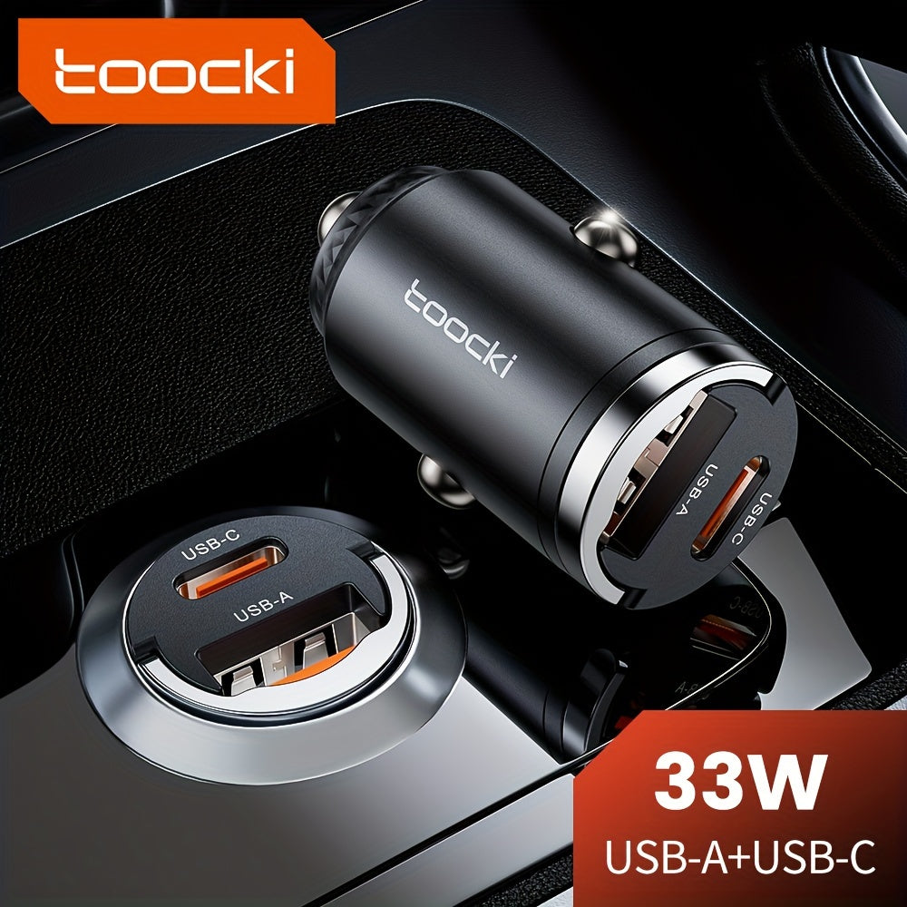 33W Car Charger with USB-A and USB-C Dual Outputs Fast Charging for Smartphones and Devices