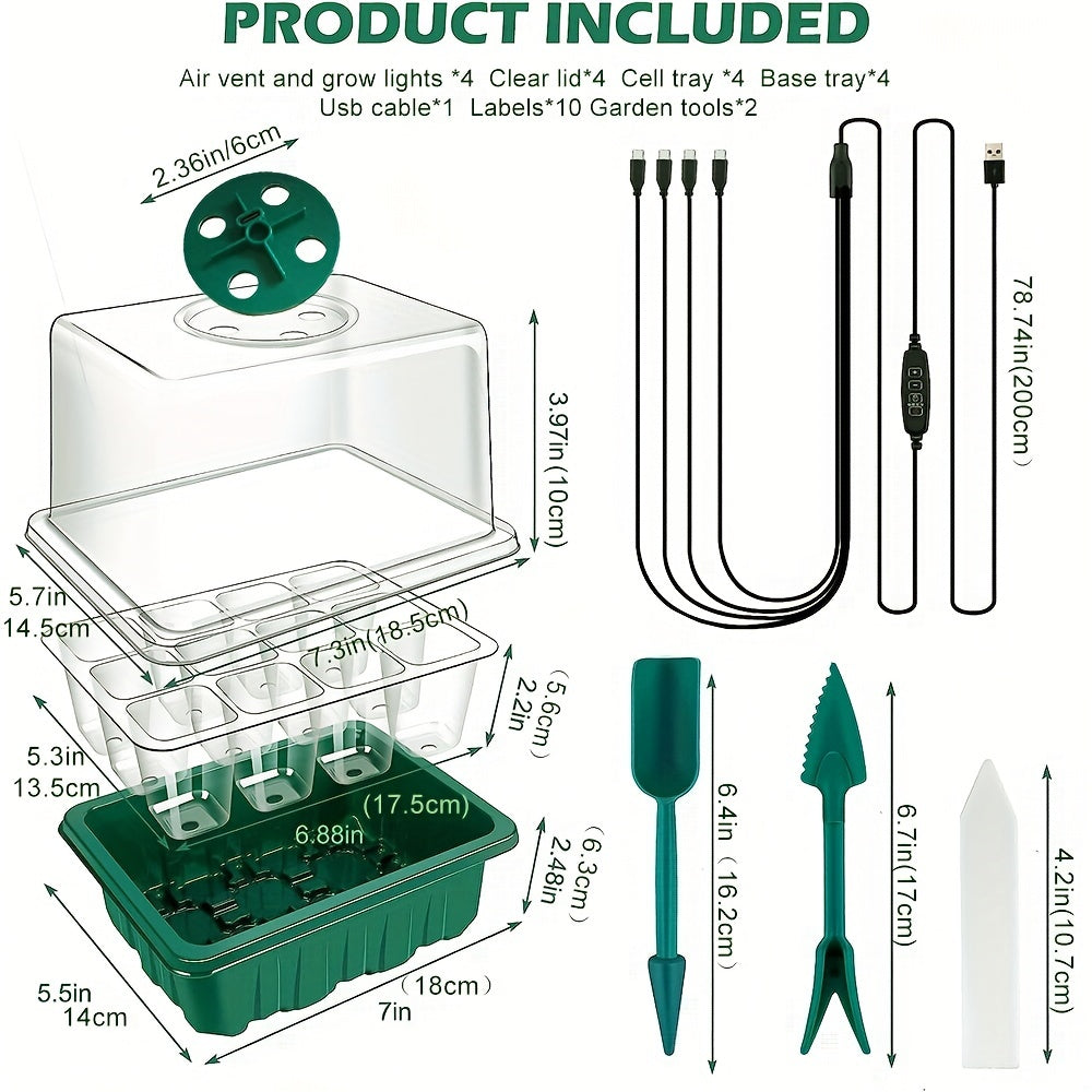 Complete Seed Starting Kit with 4/5/6 Pack Seedling Trays Grow Light Humidity Dome and Timer