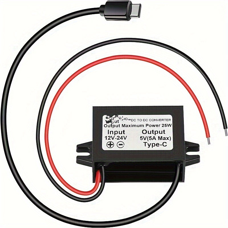 Adaptador de corriente USB Type-C de 12V/24V a 5V para Raspberry Pi, teléfonos móviles y coches