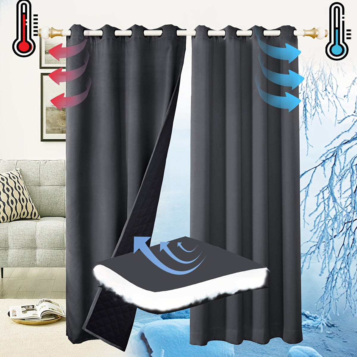 Qorong'i Grommet Qopqog'i 100% Polyester Termal Izolyatsiya uchun Yotoqxona va Mehmonxona