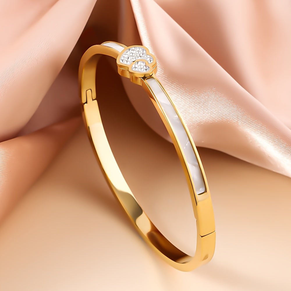 Gold-Plated Stainless Steel Bangle with Rhinestone Accents for Women Jewelry