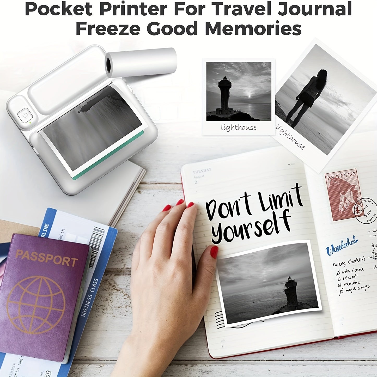 Portable Wireless Mini Printer for Smartphones Monochrome Photo Notes Memo