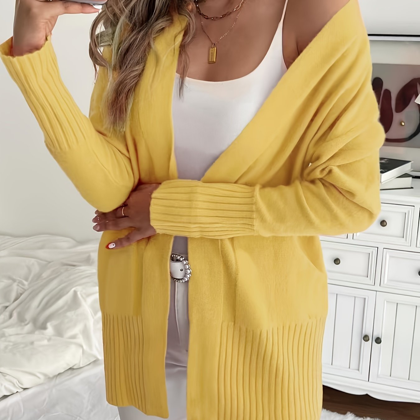 Plus Size Women Open Front Cardigan Long Sleeve Autumn Winter Casual Solid Color