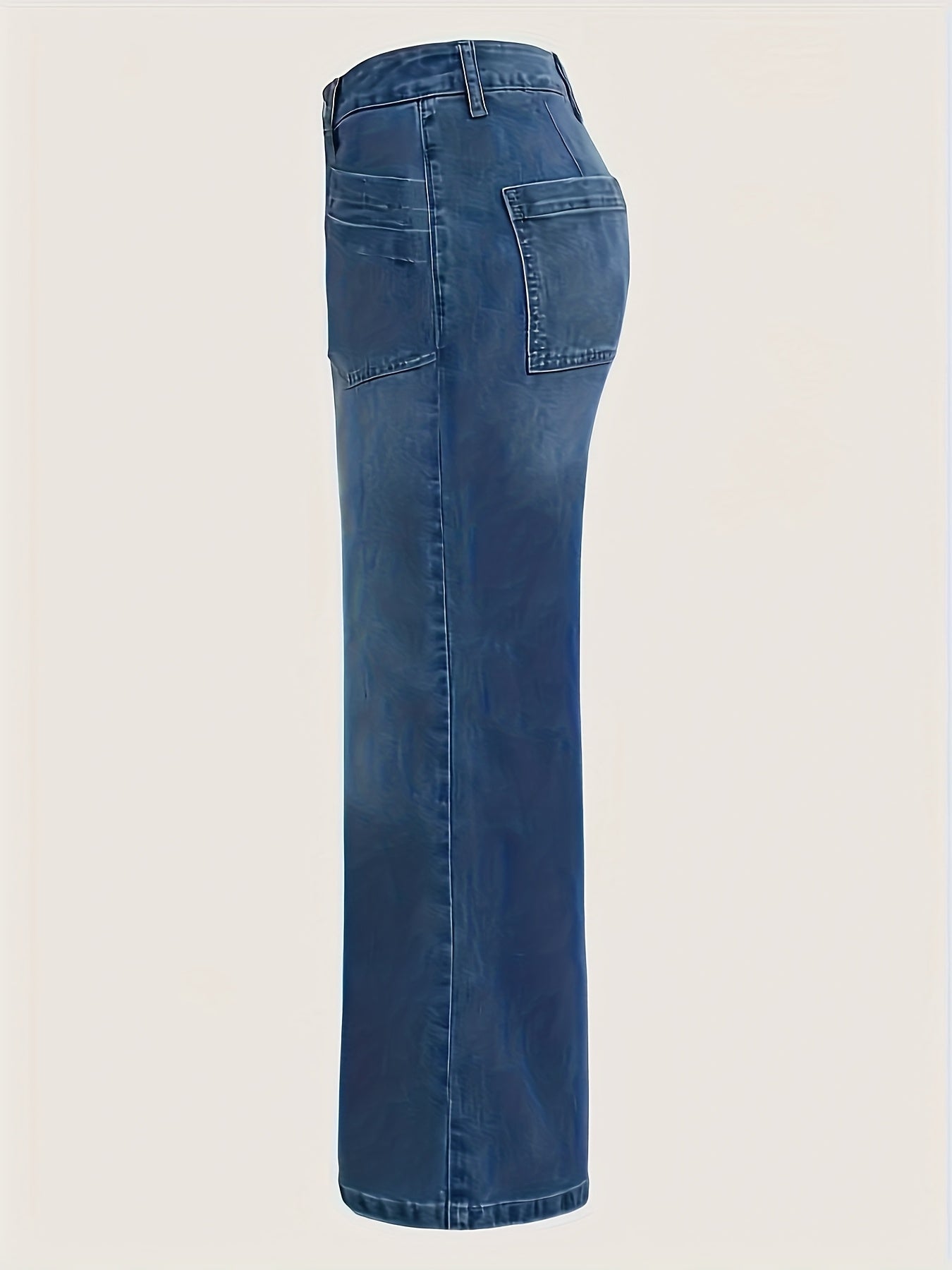 Plus Size Women's Stretch Denim Straight Leg Pants Mid-Rise Casual