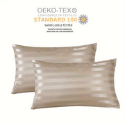 Set of 2 Satin Pillowcases with Envelope Closure Striped Pattern Ultra-Soft Woven Fabric for Hair and Skin