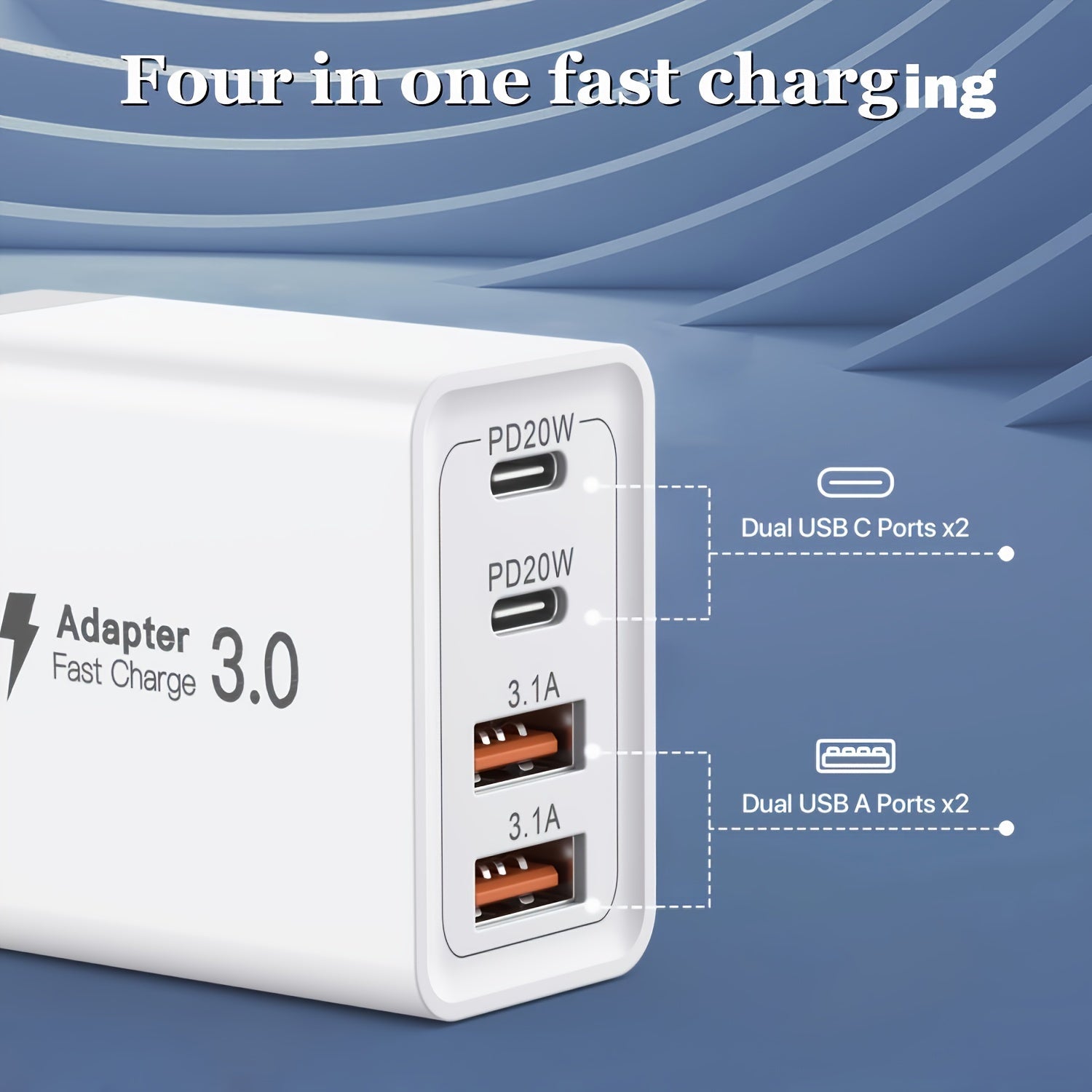 USB C Wall Charger 36W 4-Port Fast Charging for iPhone, Samsung Tablets