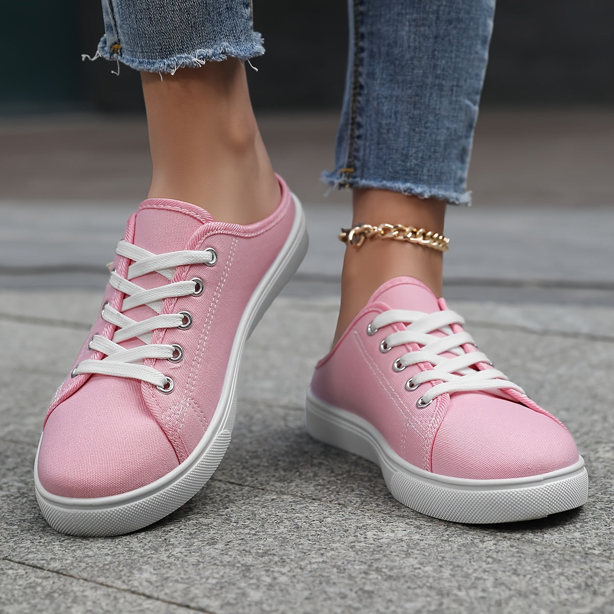 Ayollar uchun slip-on kundalik poyabzal nafas oladigan mato, sirpanmaydigan taglik, qora, oq, pushti