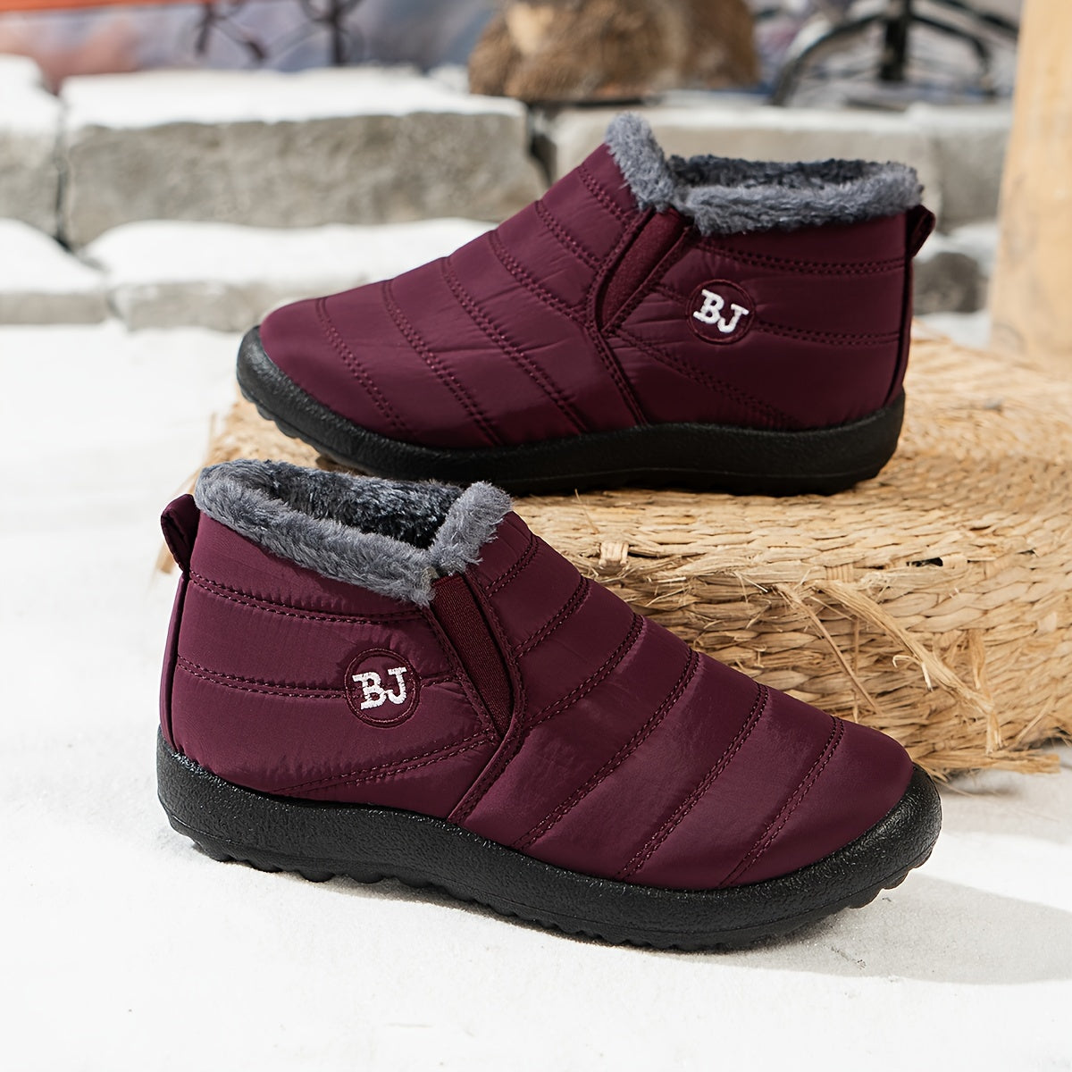 Women's Winter Slip-On Boots Fabric Upper Casual Flat Heel