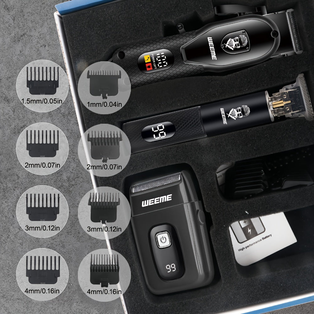 Professional Men's Grooming Kit 3pcs Electric Hair Beard Trimmer Set USB Rechargeable