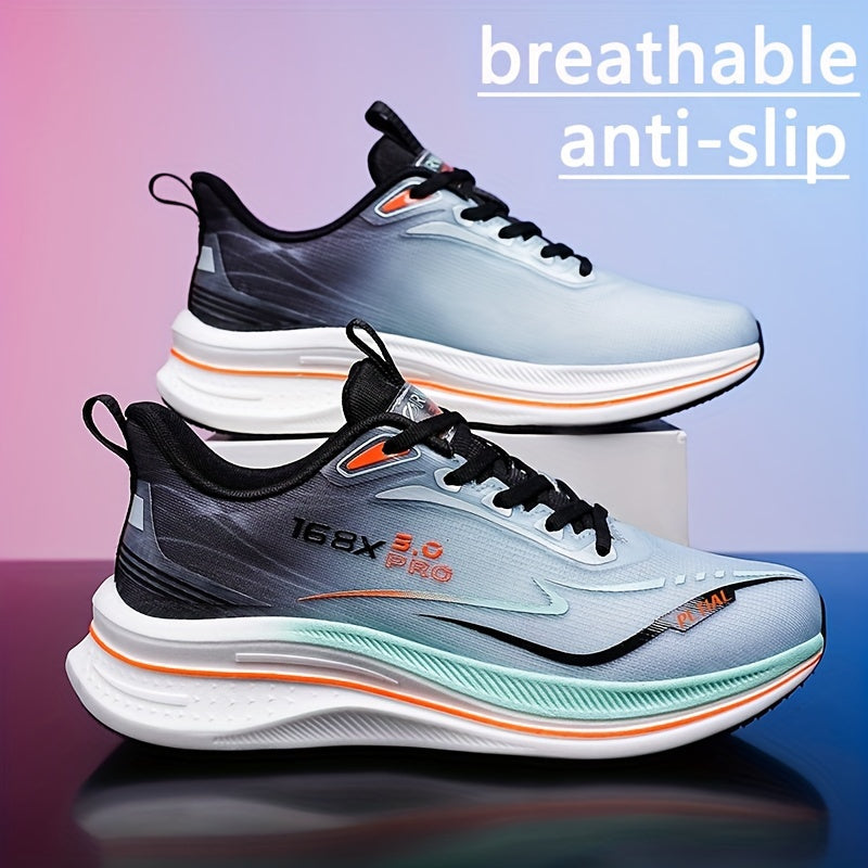 Erkaklar uchun zamonaviy to'qilgan yugurish poyabzallari, nafas oladigan, sirpanmaydigan, bog'ichli dizayn bilan ochiq havoda faoliyatlar uchun.