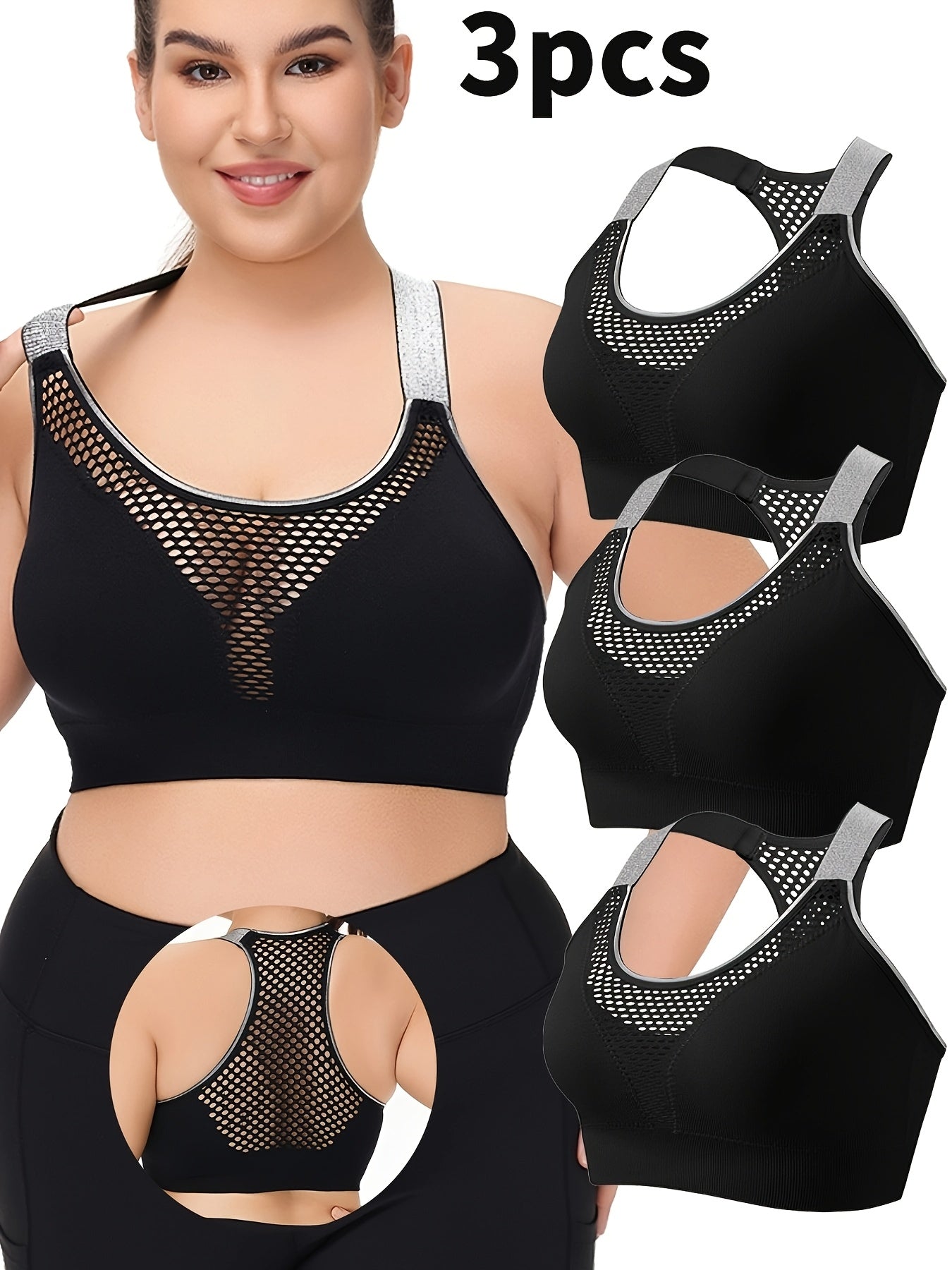 Women's Breathable Seamless Hollow Grid Sports Bra Adjustable Plus Size