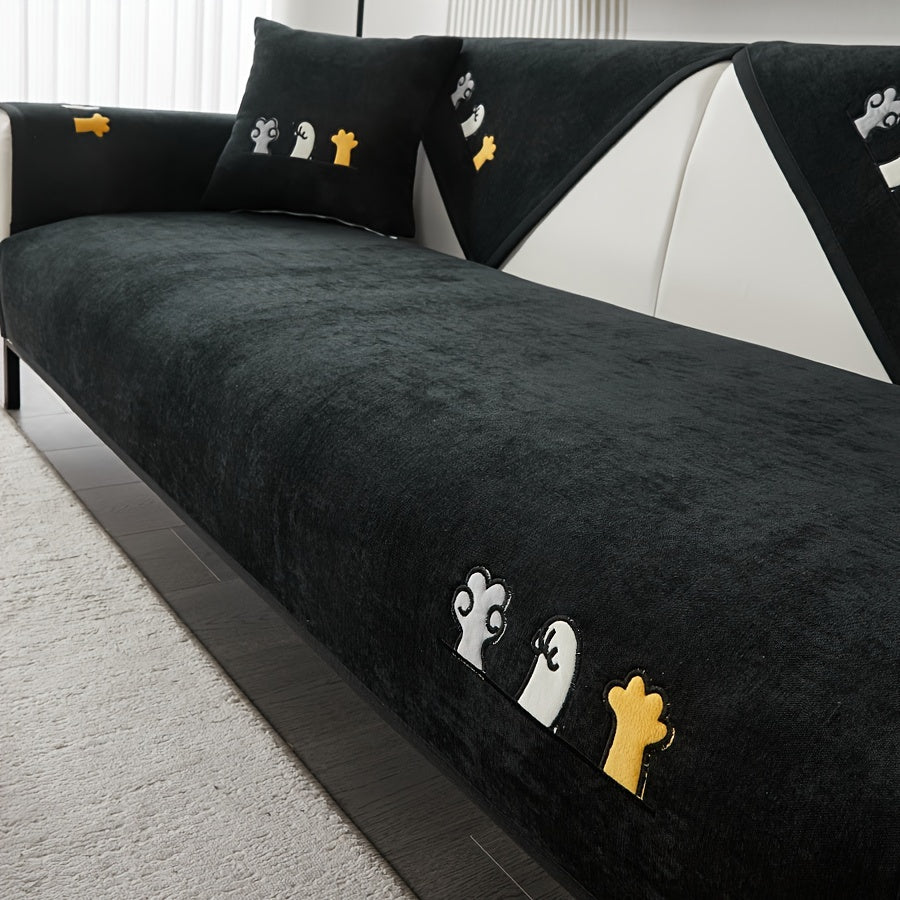 Эластичный чехол для сидений с вышивкой в виде кошачьих лап, комплект чехлов для дивана на все сезоны, пылезащитный защитник мебели для домашних животных, подходит для балкона, гостиной и домашнего декора. Чехол только для подушки.