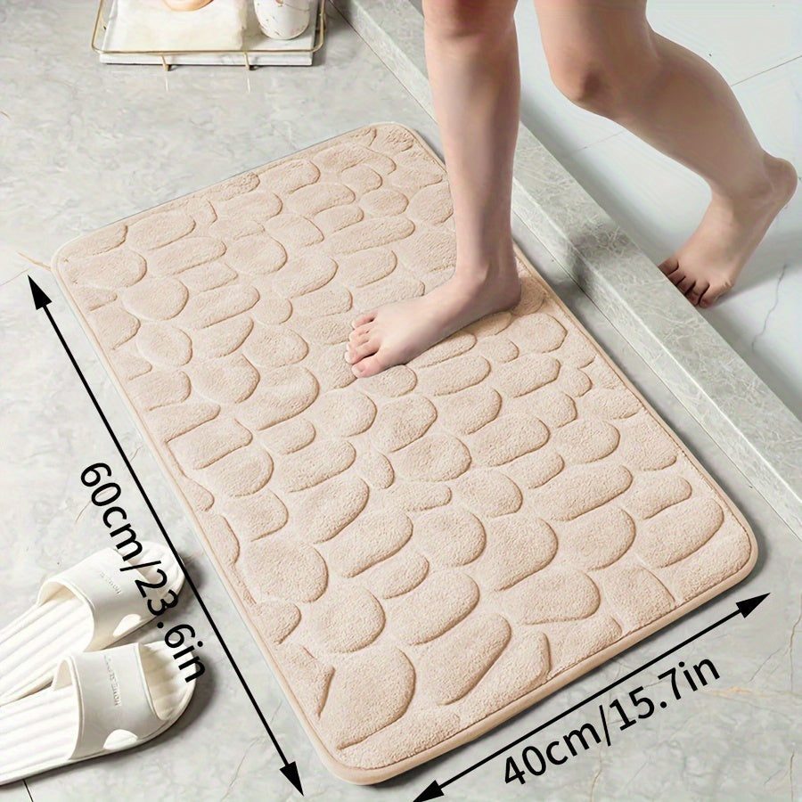 Memory Foam Bath Mat with Ultra-Absorbent Knit Fabric Non-Slip Stone Embossed Design