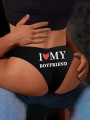 Women's Stretchy Lace Thong with "I Love My Boyfriend" Text for Valentine's Day