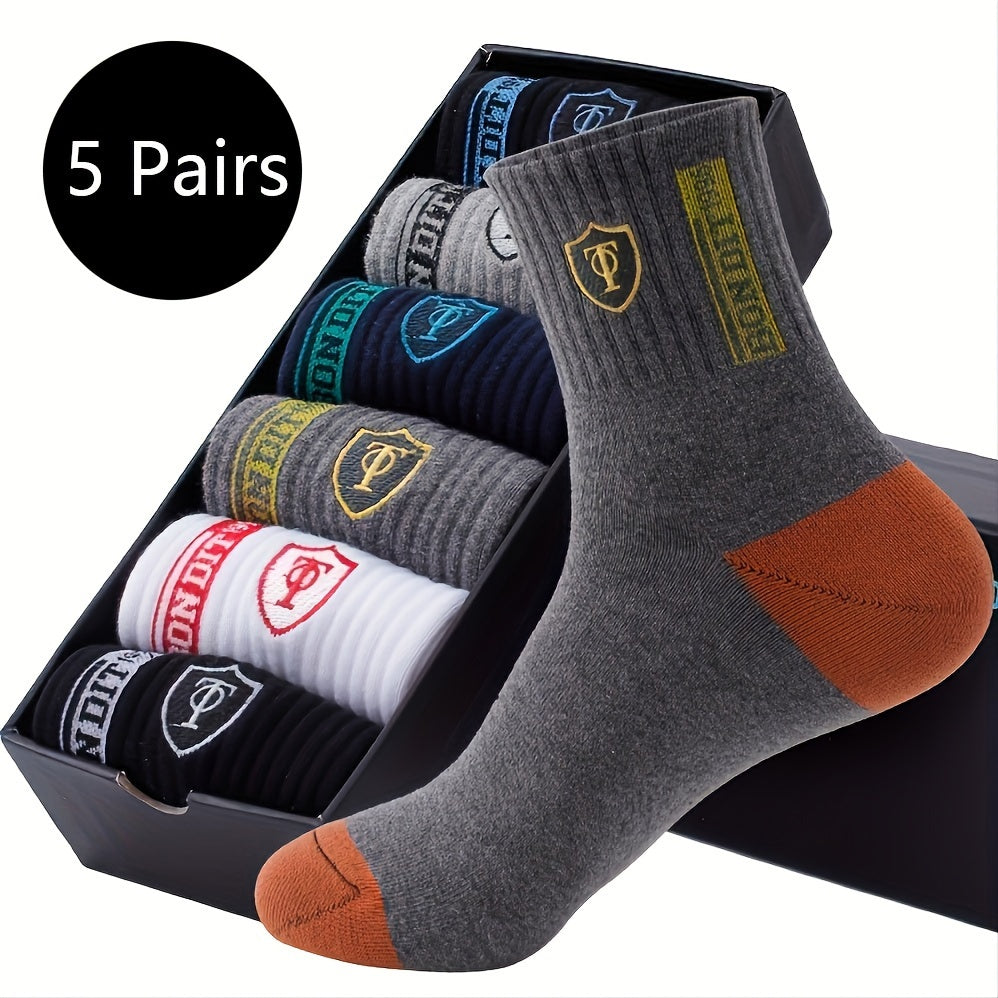 Men's Hiking Socks 5 Pairs Sweat-Wicking Anti-Odor Knit Crew for Outdoor Activities