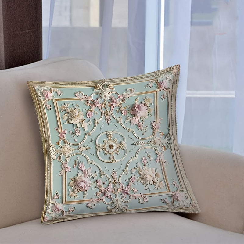 Floral Throw Pillow Cover 44.96x44.96 cm Polyester Zipper Machine Washable Living Room Bedroom