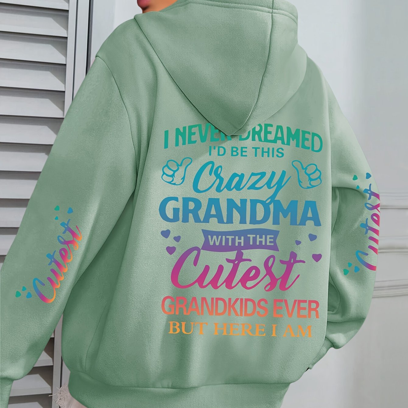 Толстовка для полных бабушек с флисовой подкладкой, зеленая, повседневная одежда с карманом спереди