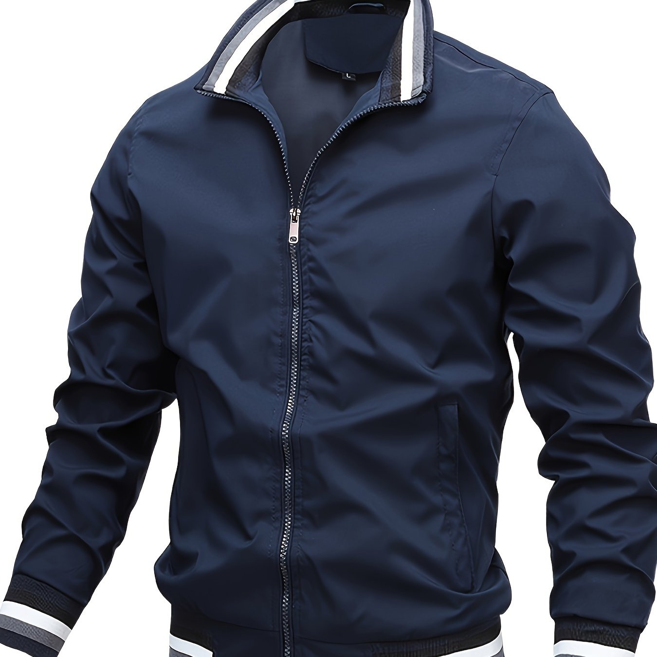 Men's Casual Polyester Stand Collar Jacket for Spring and Fall