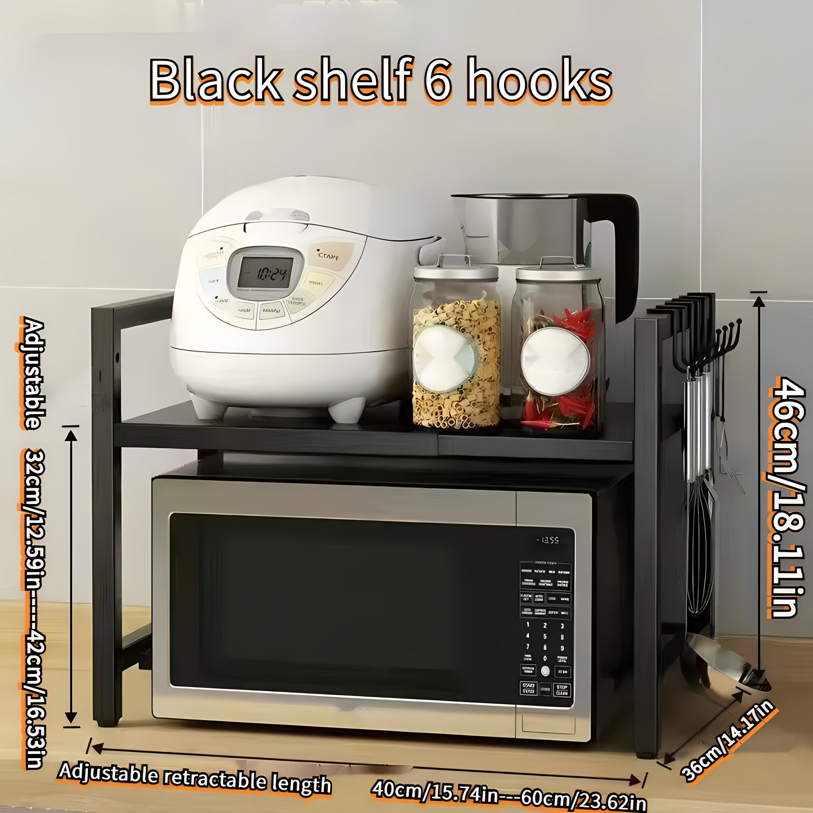 Durable Metal Microwave Stand with 2 Shelves Adjustable Countertop Kitchen Organization