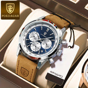 Men's Chronograph Quartz Business Watch with Luminous Dial PU Leather Strap