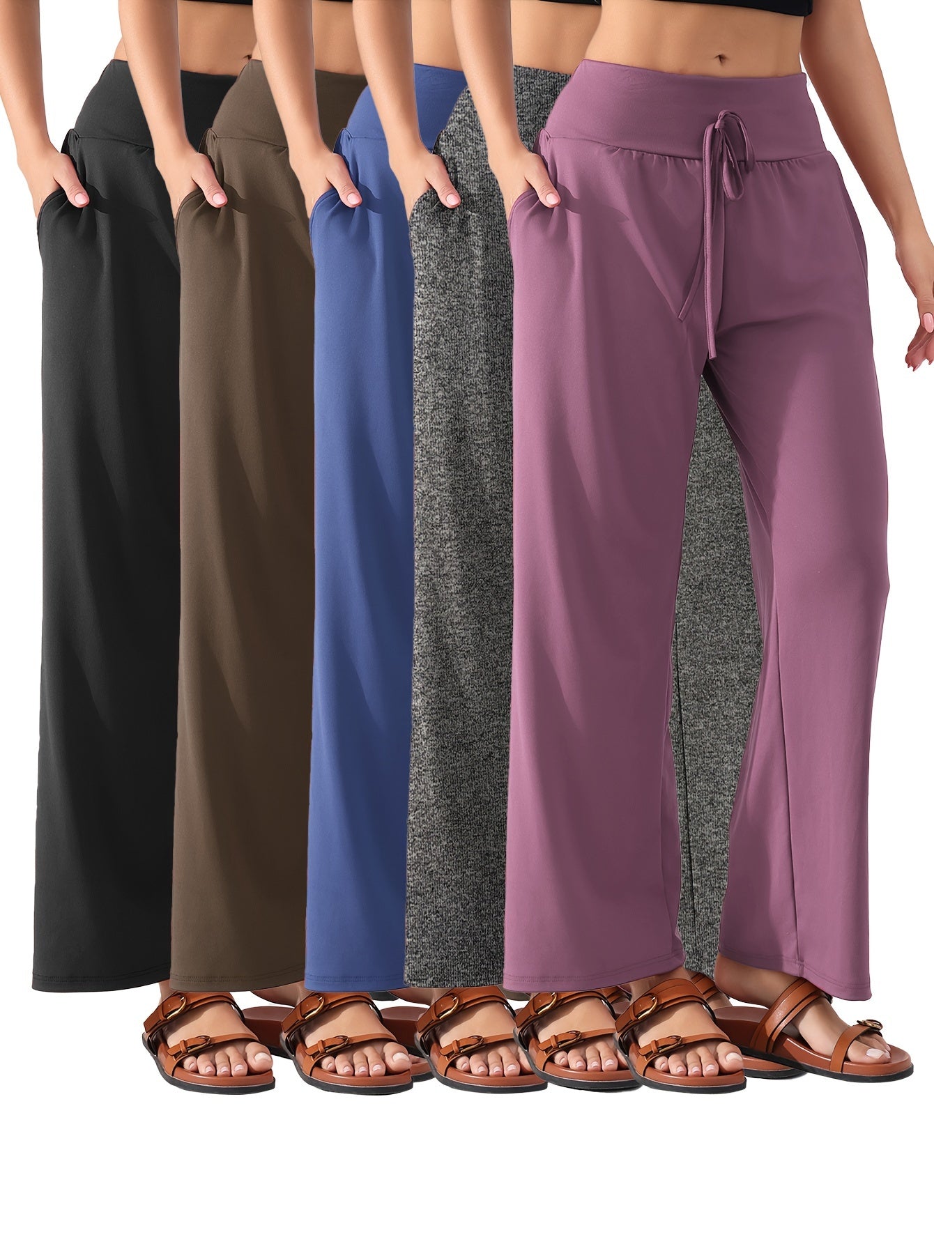 Plus Size Yoga Pants Set of 5 High-Waisted Loose Wide-Leg for Dance Pilates Fitness