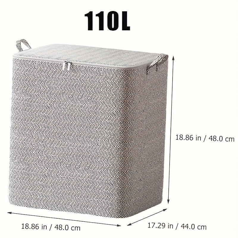 Large Fabric Storage Bags with Lids Handles Herringbone Pattern Multiple Sizes