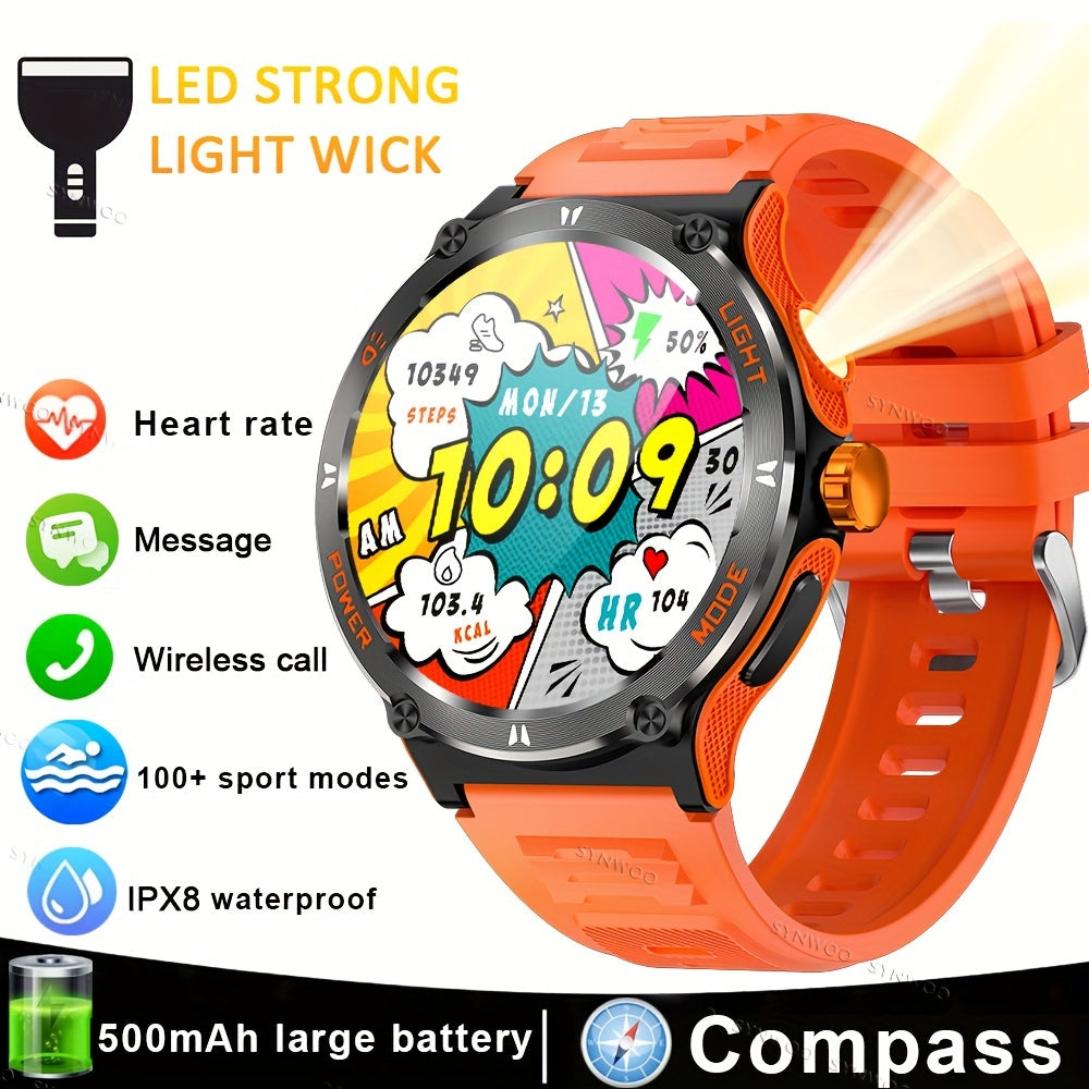 Smartwatch for Men and Women with LED Flashlight 3.89cm Display Fitness Sleep Tracker Waterproof