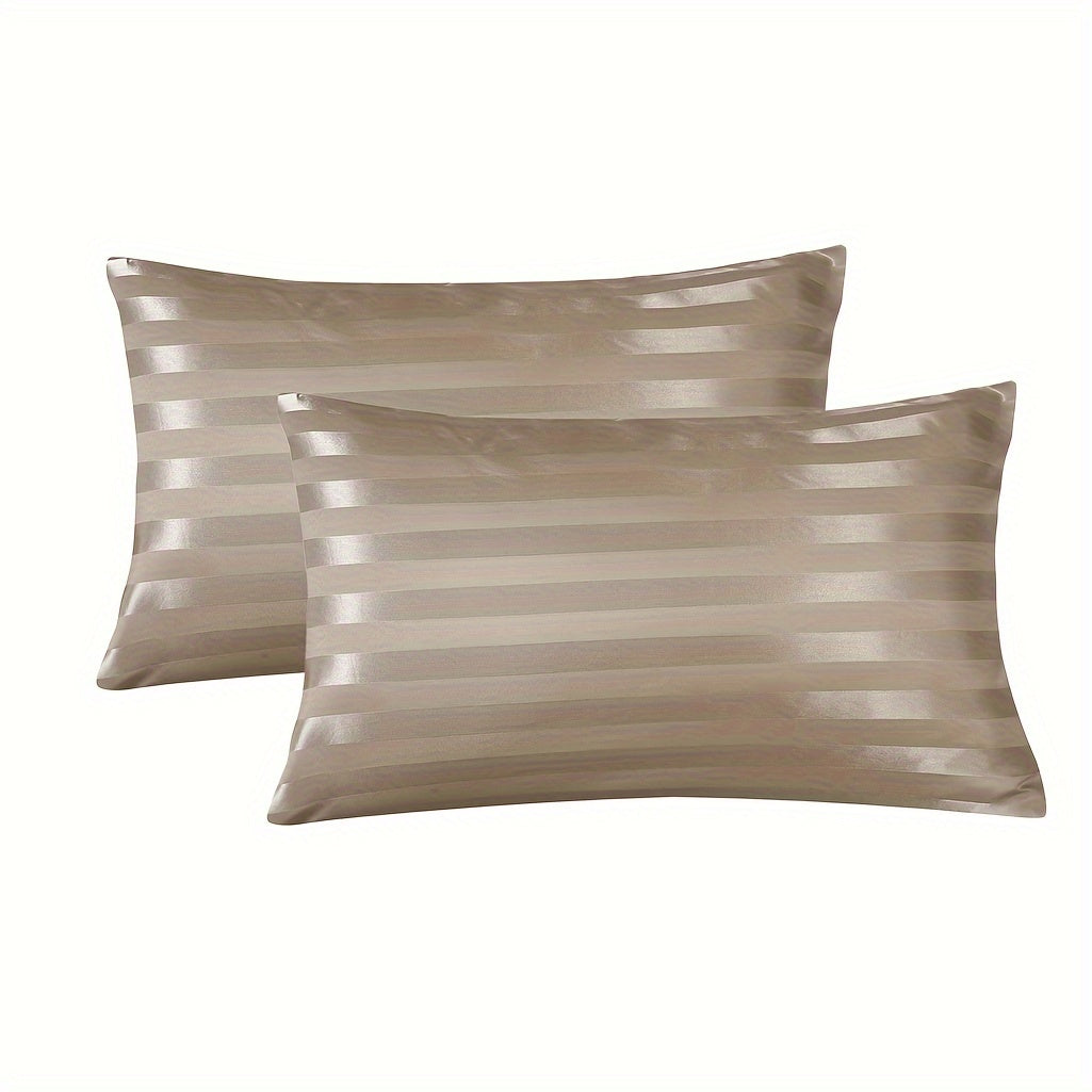 Set of 2 Satin Pillowcases with Envelope Closure Striped Pattern Ultra-Soft Woven Fabric for Hair and Skin