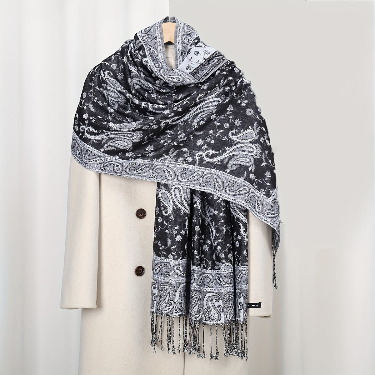 Vintage Soft Cozy Scarf Women Boho Paisley Jacquard Tassel Blanket Wrap