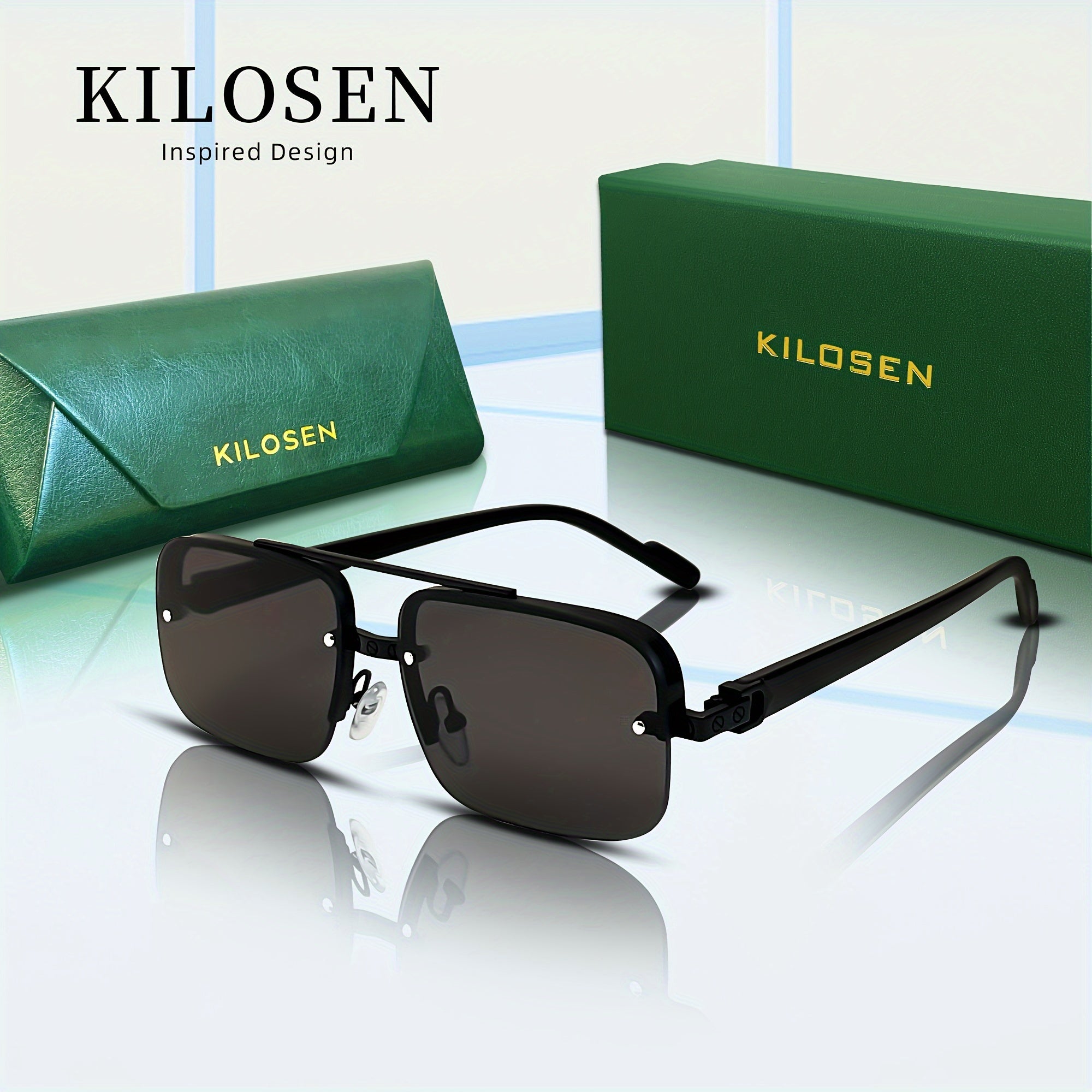 Men's Square Pilot Glasses Metal Frame Driving Travel Fashion