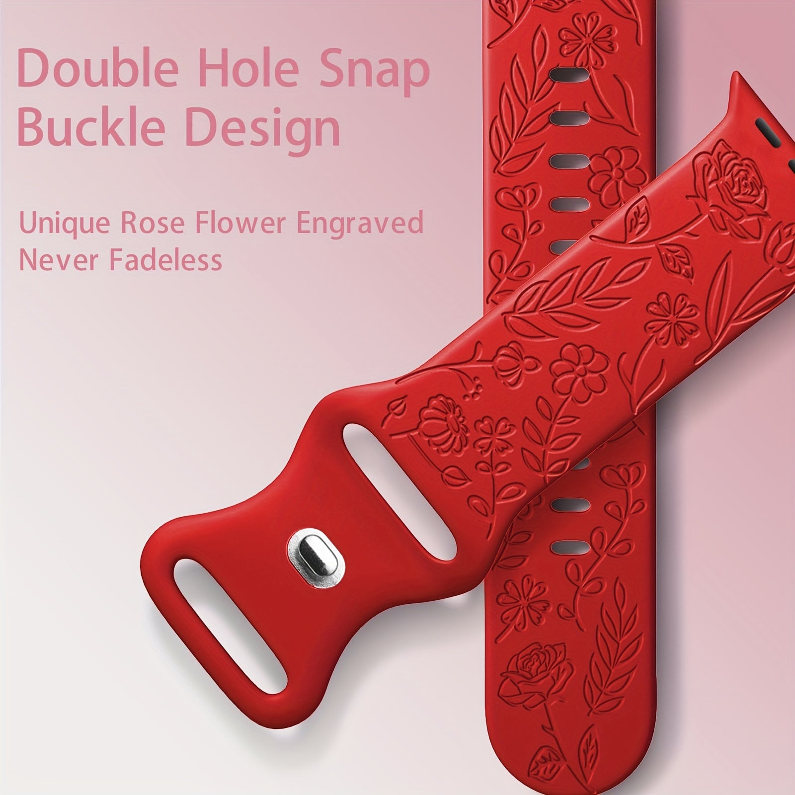 Застежка с гравировкой в виде цветка розы для iWatch: Совместима с различными моделями - Мягкий силикон, водоотталкивающий, батарея не включена.