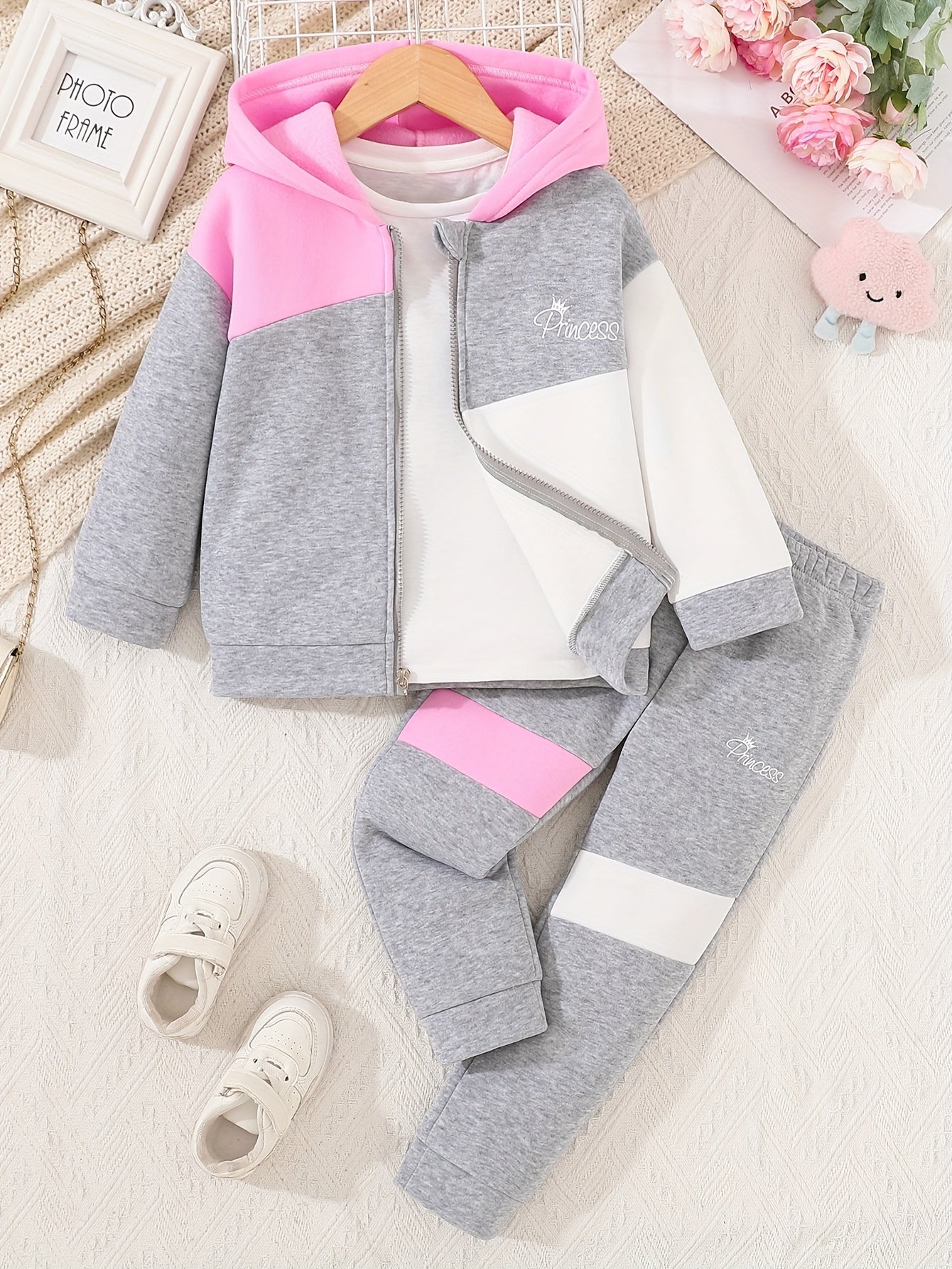 Girls' Kids Colorblock Letter Print Hoodie and Joggers Set Long Sleeve Knit Fall Winter