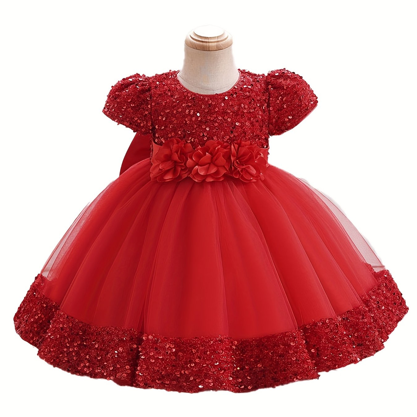 Girls Red Princess Dress with Sequin Tulle Overlay Boho Style for All Seasons