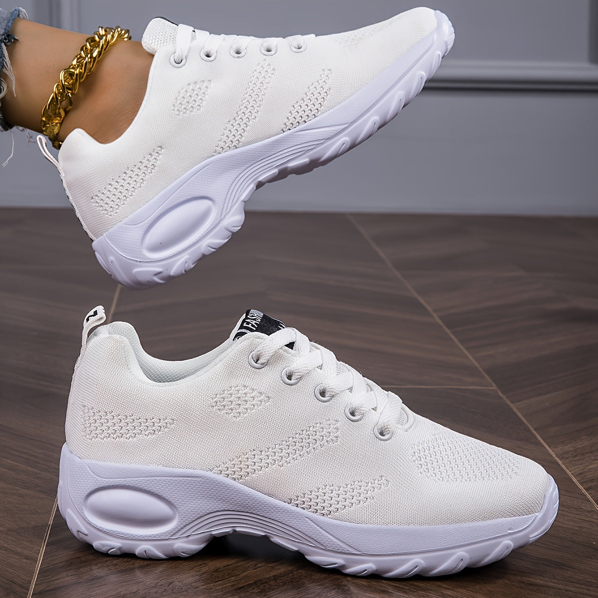 Women's Knitted Chunky Sneakers Breathable Solid Color Running Shoes