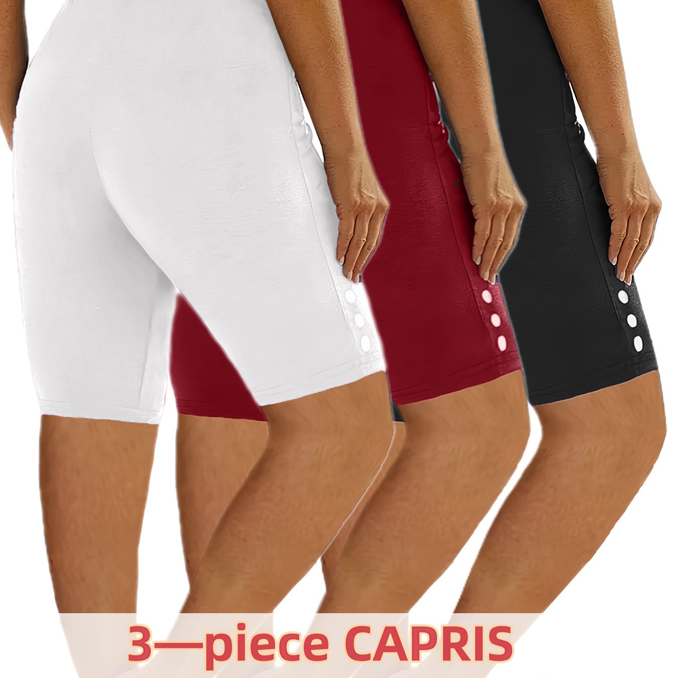 Pantalones cortos de ciclismo tipo capri para mujer - Leggings deportivos de alta elasticidad, color sólido ropa activa de verano