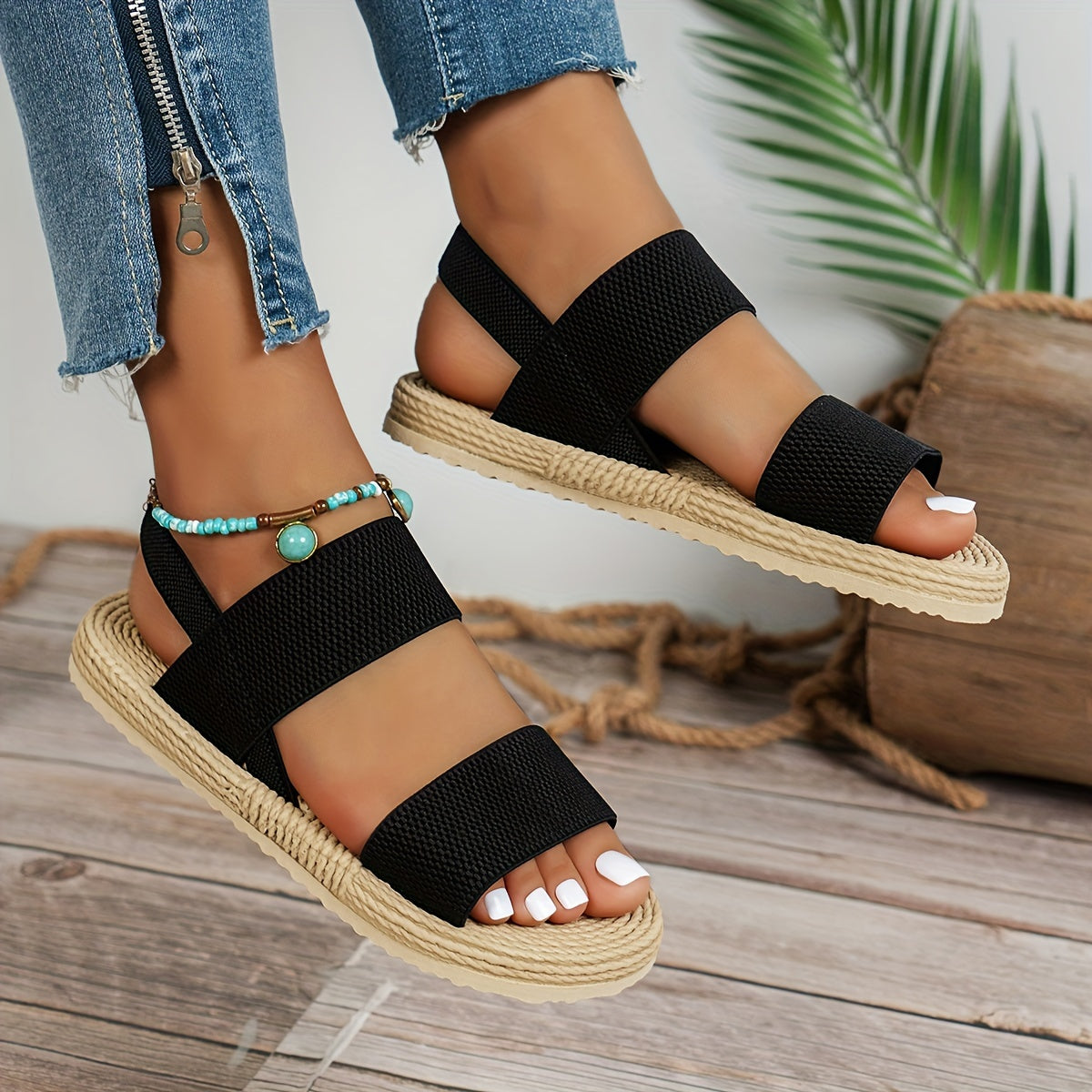 Women's Black Slip-On Sandals with Heel Strap for Indoor and Outdoor Use