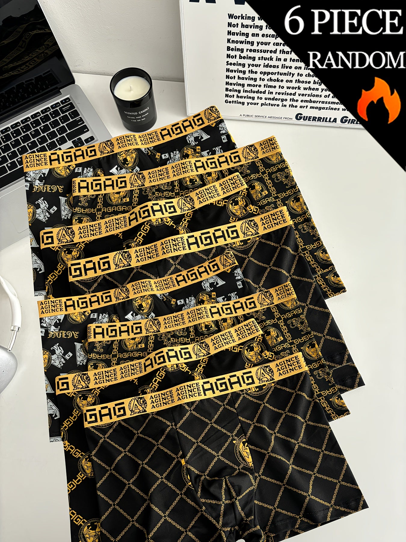 Men's Boxer Briefs 6 Pack Geometric Pattern Breathable Polyester Spandex