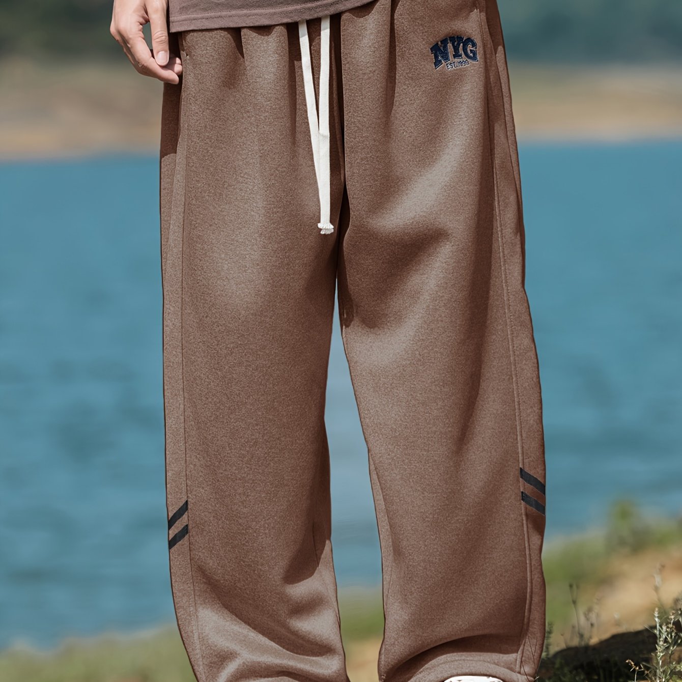 Мужские брюки большого размера в повседневном стиле с шнурком, эластичной тканью и геометрическим принтом