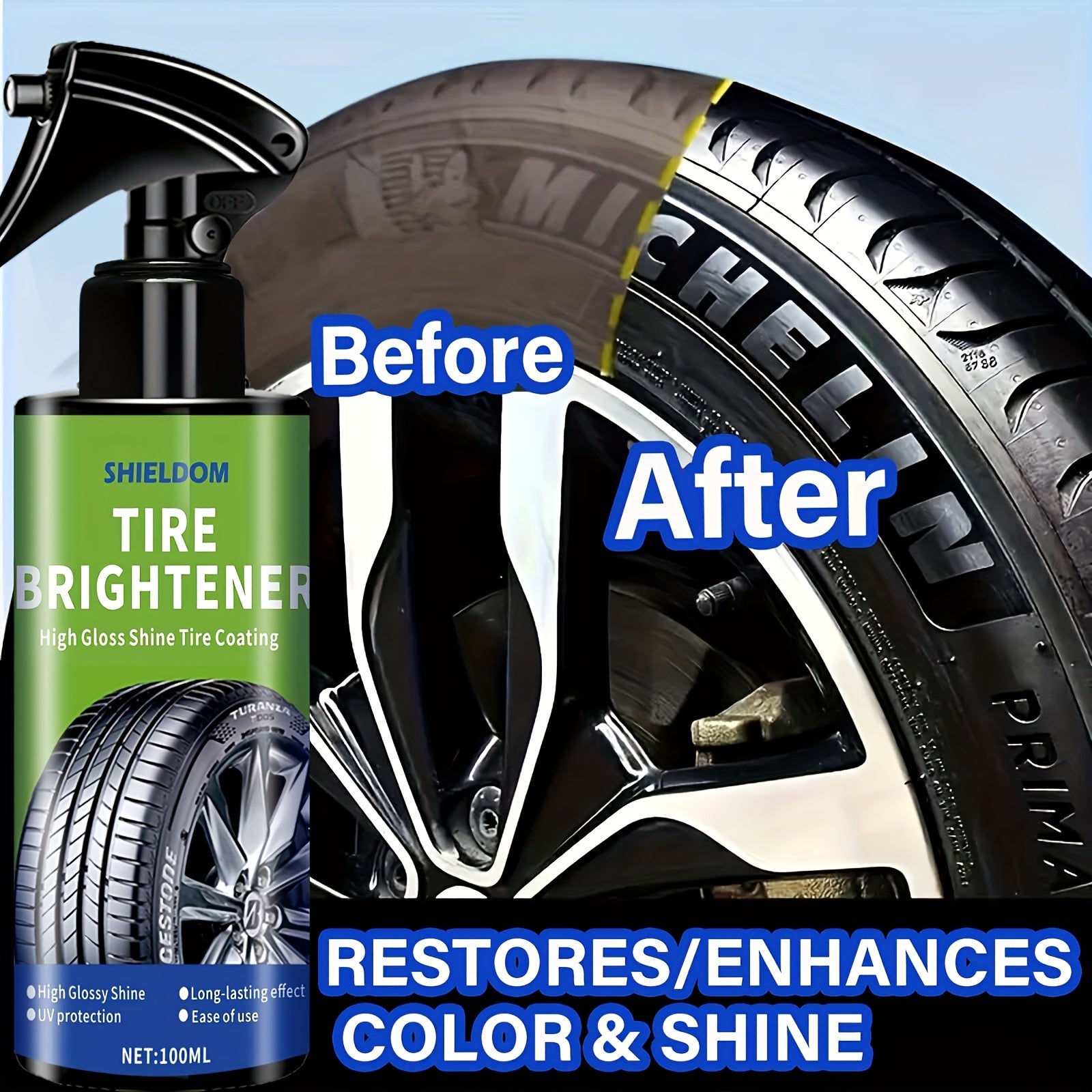 Tire Restorer and Brightener for All Vehicles 100ml High-Gloss Shine