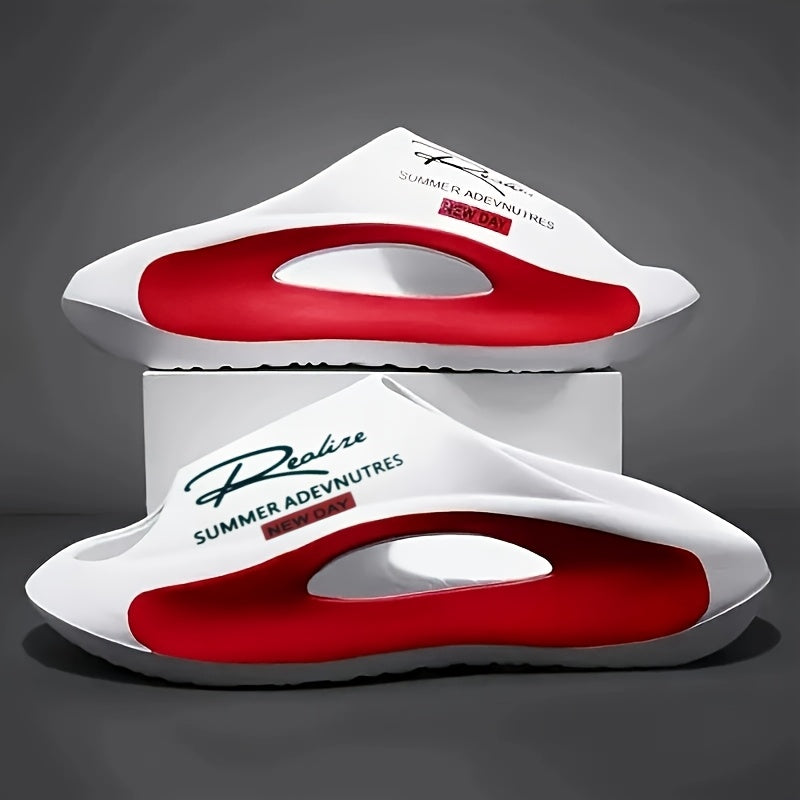 Men's EVA Slides Open Toe Non-Slip Arch Support Casual All-Season Red White Sole