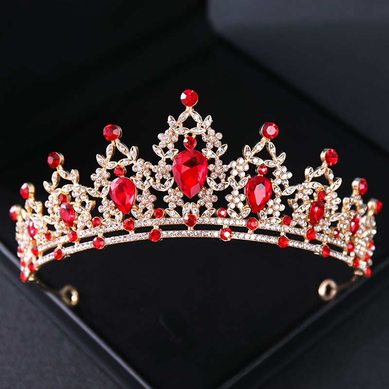 Red Crystal Tiaras for Women Prom Bridal Rhinestone Wedding Hair Accessories Crown