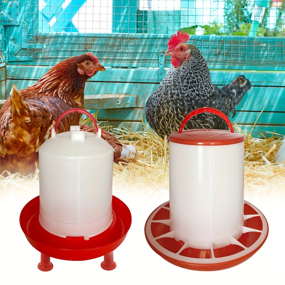 Tovuq ozuqasi va suv tarqatish to'plami yuqori zichlikdagi 4KG ozuqa tarqatgich va 4L suv idishini o'z ichiga oladi. Mustahkam polipropilen material, osma tutqichlar va siqishdan qaytish dizayni bilan ajralib turadi.