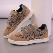 Kids' Animal Print and Beige Glitter Non-Slip Shoes with Hook-and-Loop Strap