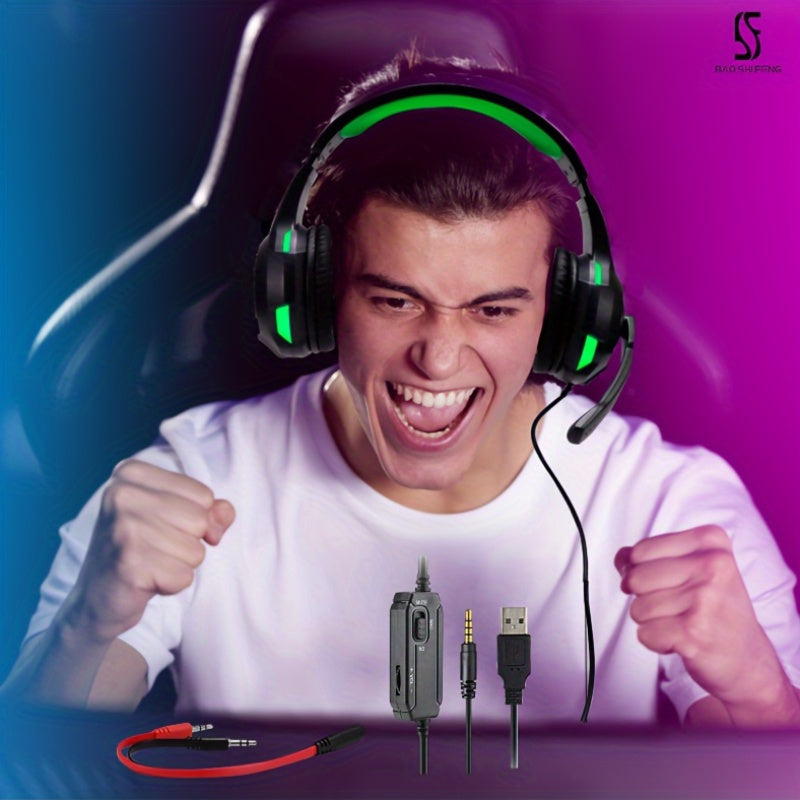 Anime Gaming Headset with Microphone 7.1 Surround Sound Noise Isolating Ear Cups Wired 3.5mm for Desktop Laptop Console