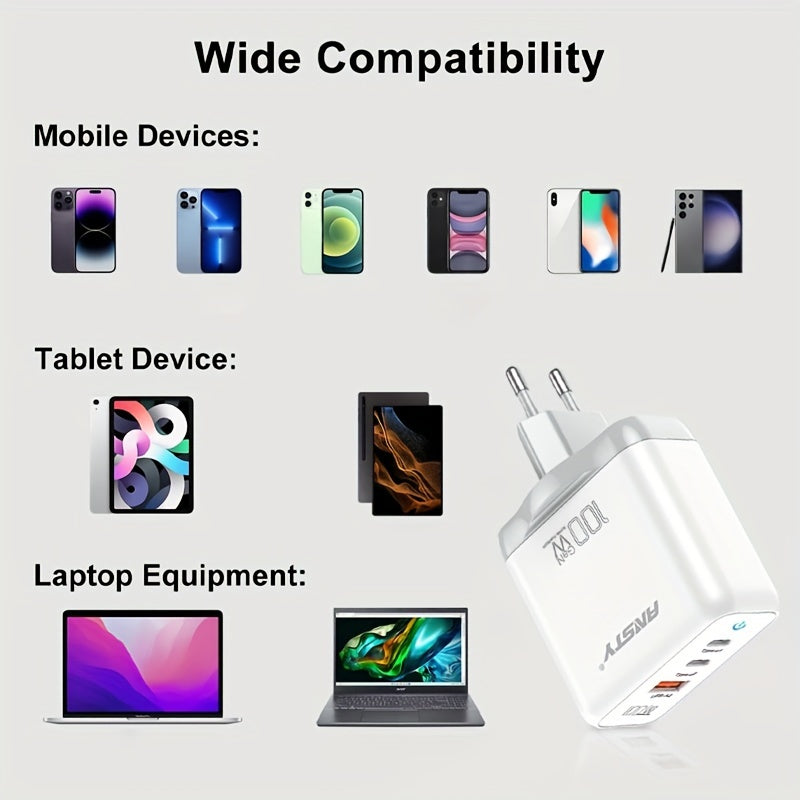 ANSTY GaN 3-Port Tez Zaryadlovchi Samsung va iPhone uchun, Umumiy Moslik, Type C Ulanishi