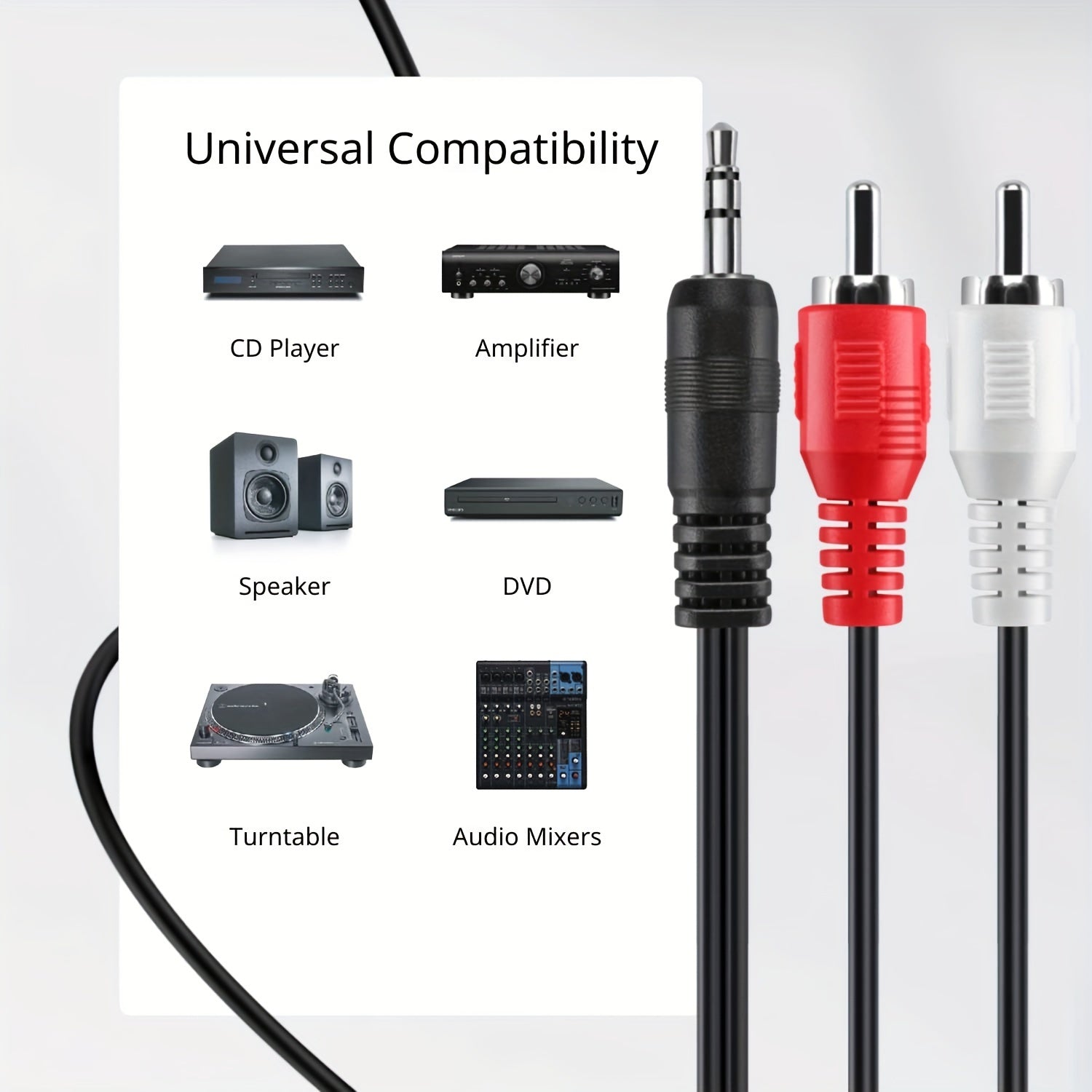 3.3фт Черный плоский аудиокабель 3,5 мм стерео к двойному RCA для домашнего кинотеатра и MP3-плееров